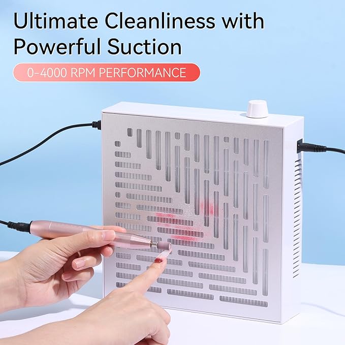 Makartt Nail Dust Collector - Dust Collector Nail Tech Quite SYMPHONEE Dust Extractor Vacuum for Acrylic & Gel Nails Plug-in Ultra Thin Portable with Reusable Filter White