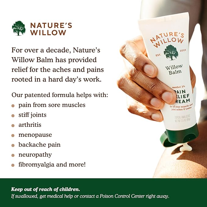 Nature's Willow Willow Balm Natural Pain Relief Cream for Muscles & Joints | Fast-Acting with Willow Bark & Menthol | Free from Artificial Fragrances & Dyes | 6-Pack | 3.5 fl oz