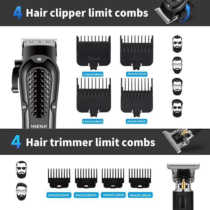 Professional Cordless Hair Clippers for Men, T-Blade Beard Trimmer & Foil Shaver & Nose Hair Trimmer Set, Barber Clipper Hair Cutting Grooming Kit