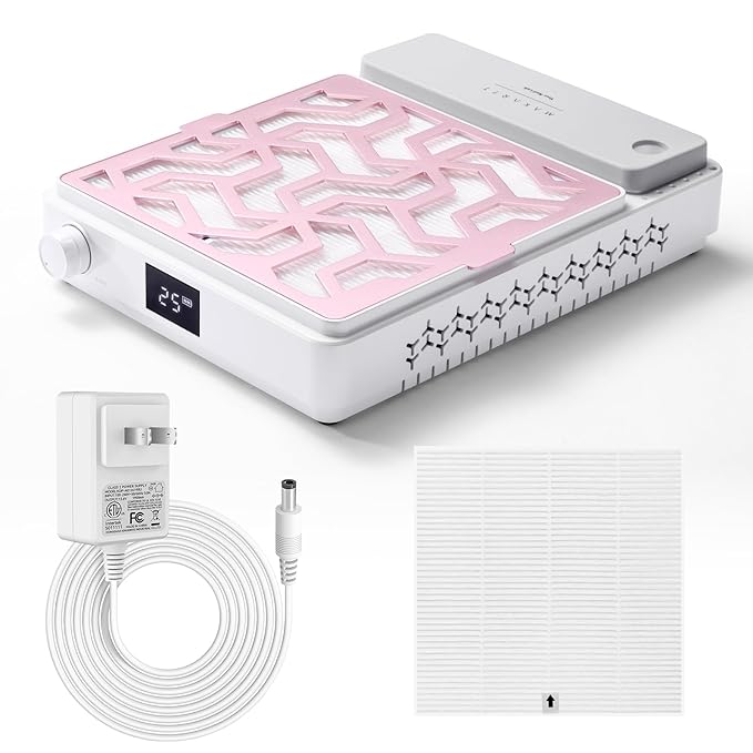 Makartt Nail Dust Collector - Rechargeable Ultra Thin Portable Dust Collector DUSTINA with Digital Display Silicone Wrist Rest and Reusable Filter for Nail Tech Acrylic Gel Polishing