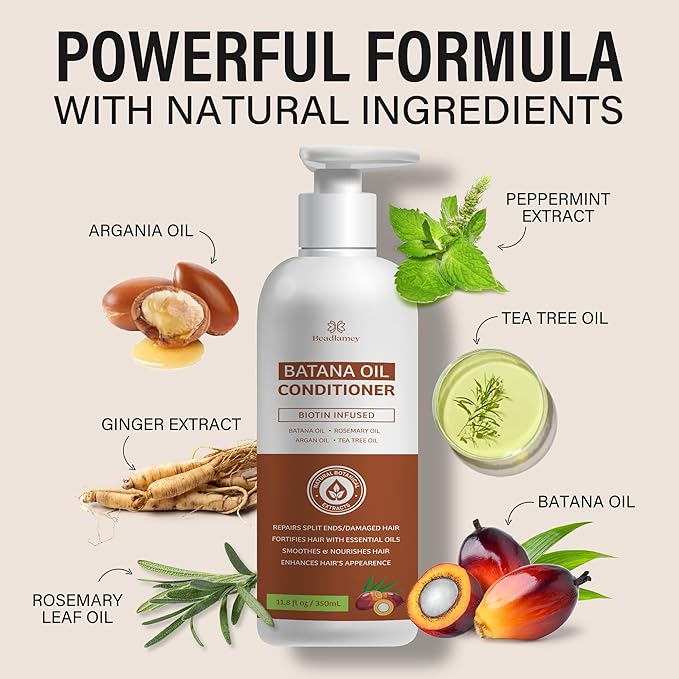 Batana Oil Hair Growth Conditioner: Natural Hair Thickening Moisturizing Product for Thinning Hair for Women and Men - Daily Hair Care at Home - 11.8 fl.oz