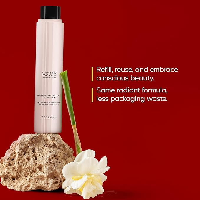 Maison Rouge Brightening Face Serum Refill by Codeage – Glutathione, Vitamin C, E, Hyaluronic Acid & Collagen – Radiance & Antioxidant Support – Paraben-Free – For All Skin Types – 1.7 fl oz