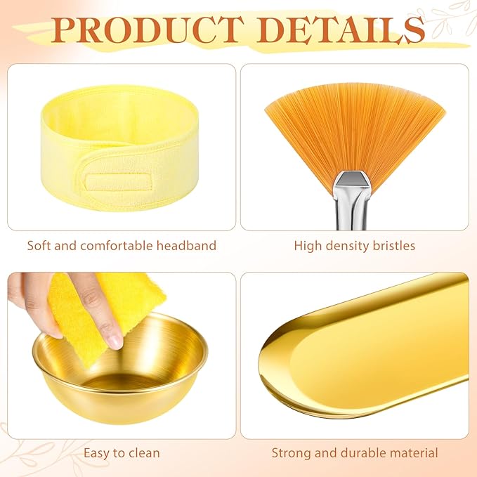 31 Pcs Esthetician Supplies for Facials Set,4 Gold Esthetician Bowls 4 Fan Facial Brushes 12 Compressed Facial Sponge 4 Adjustable Headbands 4 Mask Cosmetic Applicators for Women Face Cleansing