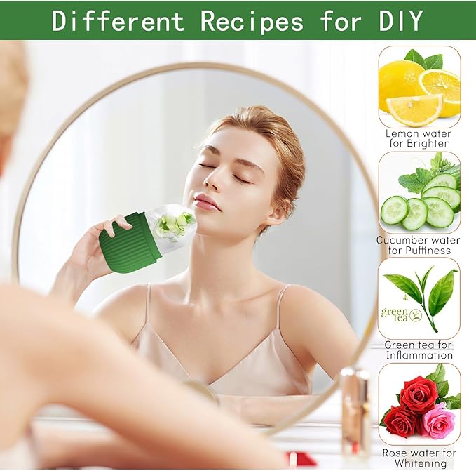 KOGITI Ice Mold for Face, Ice Roller for Face & Eye, Beauty Facial Ice Rollers Ice Holder Mold Face Puffiness Relief Massage Skin Care Tools, Ice Facial Cube Green