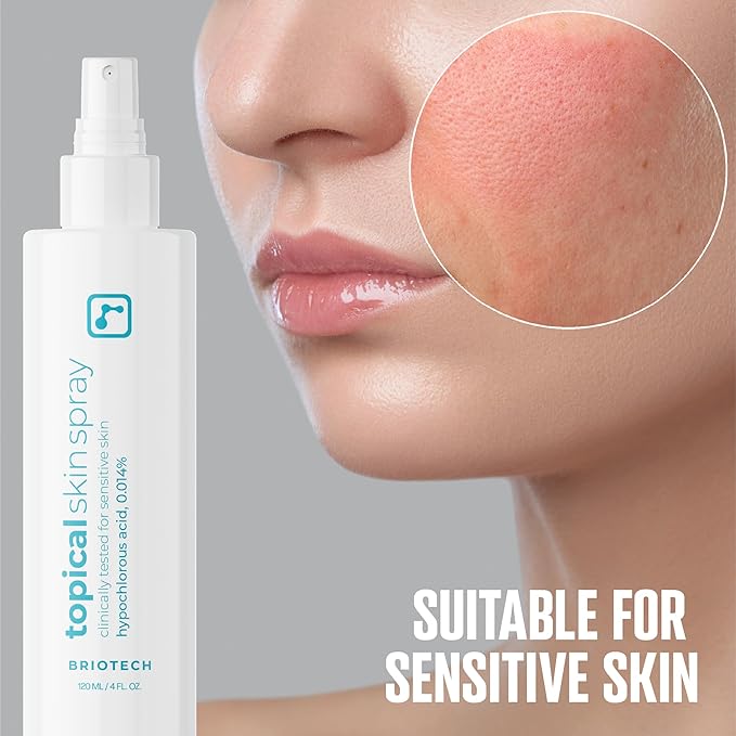 BRIOTECH Topical Skin Spray, Hypochlorous Acid Spray for Body & Face, Eyelid Cleanser, HOCl Facial Mist, Support Against Irritation, Calm Redness, Soothe Foot & Scalp, 8oz (2 Pack)