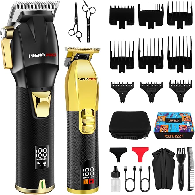 Professional Hair Clippers Set for Men, Cordless Barber Kit for Haircut, Clippers and Trimmers Set, Hair Cutting Kit with LED Display & Rechargeable USB, Gifts for Men (Black Gold)