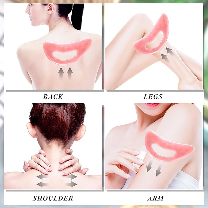 BBTO 2 Pcs Body Gua Sha Tool Large Resin Scraping Tools with Handle for Back, Neck, Face, Leg - Lymphatic Drainage, Cellulite Removal, Muscle Relief (Pink)