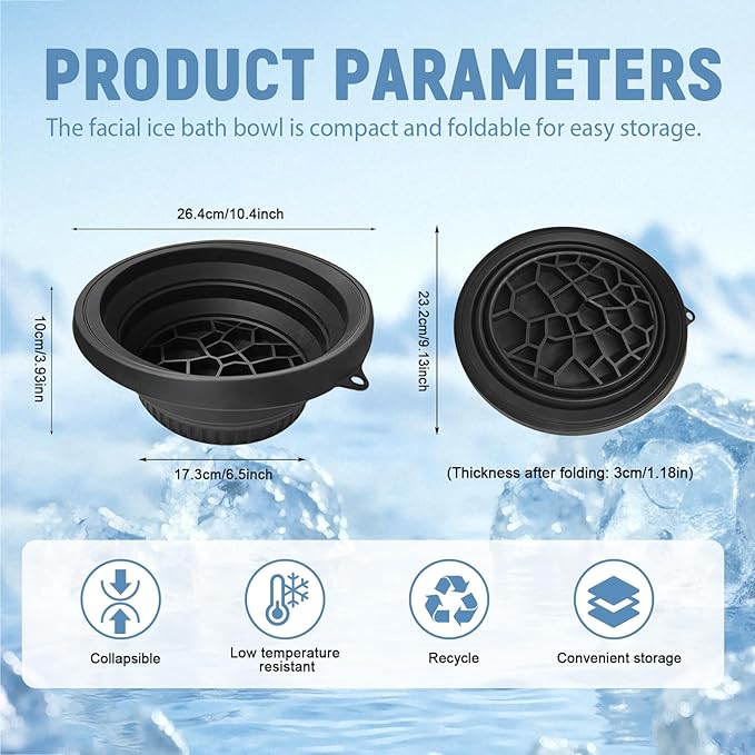 Ice Facial Folding Washbasin, Face Dunk Bowl Ice, Face Plunge Bowl, Silicone Facial Bowls Cold, for Home, Travel & Parties