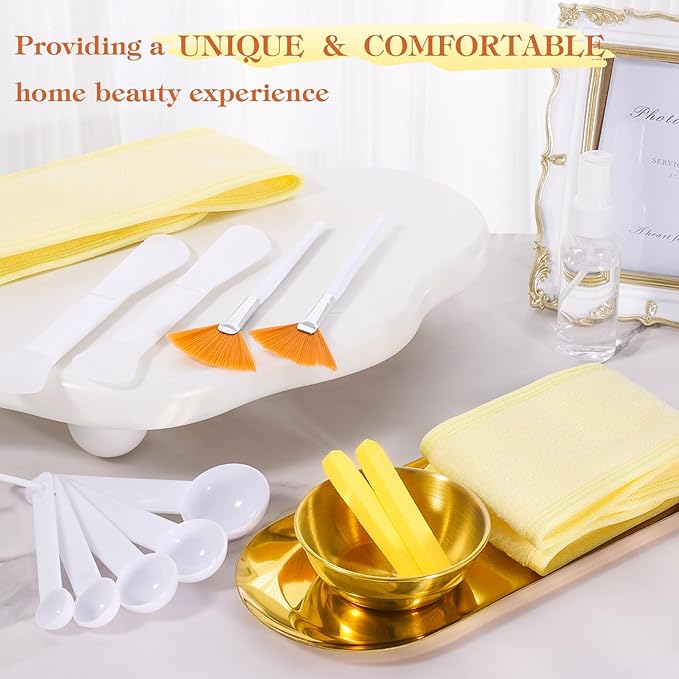 31 Pcs Esthetician Supplies for Facials Set,4 Gold Esthetician Bowls 4 Fan Facial Brushes 12 Compressed Facial Sponge 4 Adjustable Headbands 4 Mask Cosmetic Applicators for Women Face Cleansing