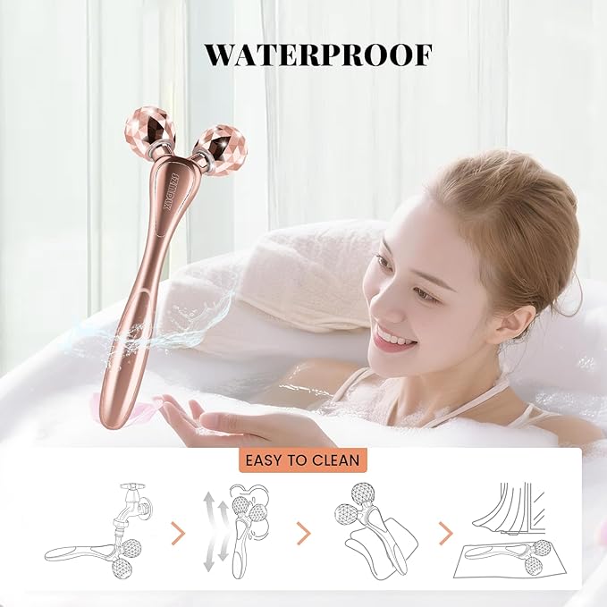 3D Facial Massager Rollers Lifting Massager, Skin Care Face Body Massager Firming Tools for Body Relaxation Massage, Kneading, Body Slimming and V-Shaped Face Lift, Anti-Wrinkle (Glossy Rose Gold)