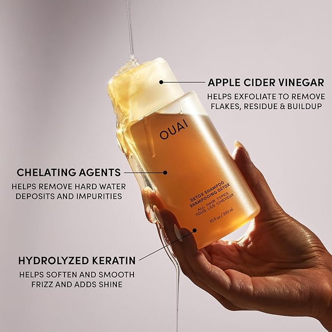 OUAI Detox Shampoo Travel Size - Clarifying Shampoo for Build Up, Dirt, Oil, Product and Hard Water - Apple Cider Vinegar & Keratin for Clean, Refreshed Hair - Sulfate-Free Hair Care (3 oz)