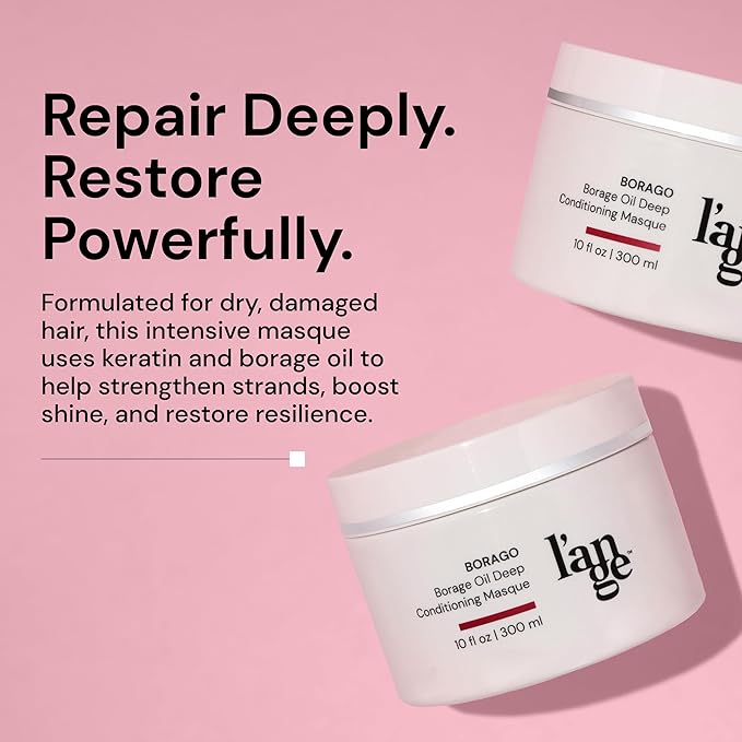 L'ANGE HAIR Borago Deep Conditioning Masque with Borage Oil - 10 Oz Jar, Nourishes and Strengthens Hair, Manages Frizz and Enhances Moisture, Sulfate & Paraben-Free, for Dry Hair, Unisex