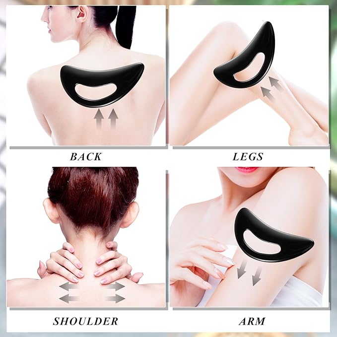 BBTO 2 Pcs Body Gua Sha Tool Large Resin Scraping Tools with Handle for Back, Neck, Face, Leg - Lymphatic Drainage, Cellulite Removal, Muscle Relief(Black)