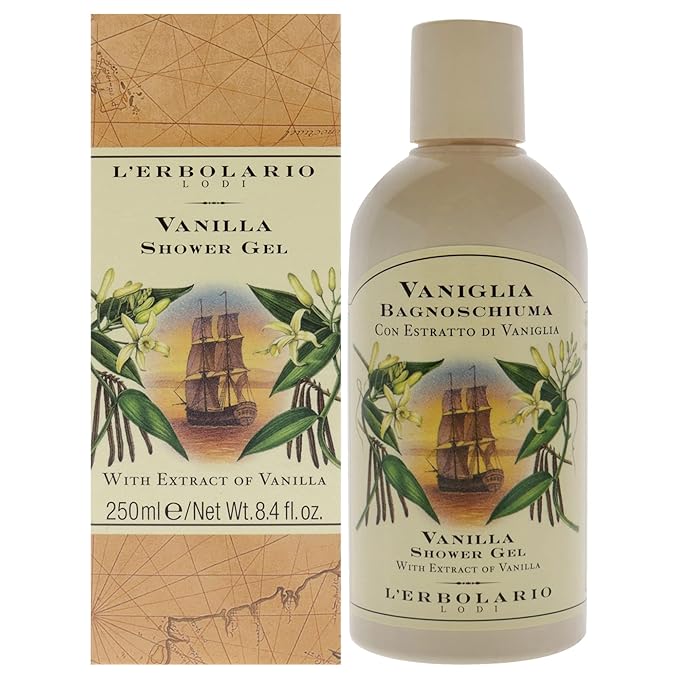 L'Erbolario Vanilla Shower Gel - Body Wash Gently Caresses and Cleanses Your Skin - Perfumed and Relaxing Body Foam - Scented Shower Gel - Refreshing and Invigorating Bath Gel - 8.4 oz