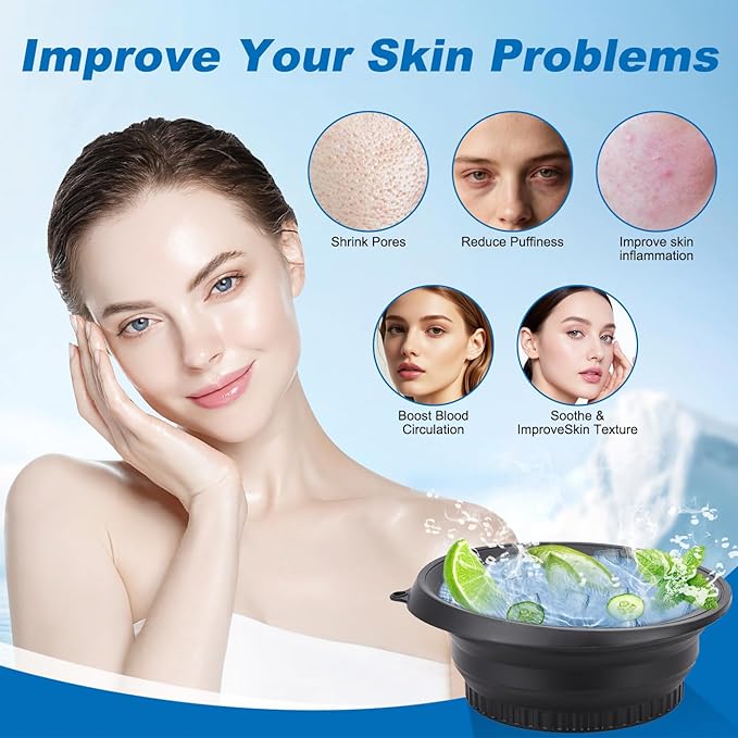 Face Bowl for Ice with Built-In Icetray – Collapsible Silicone Facial Ice Bath Bowl for Easy Storage & Carrying,Face Ice Bath Bowl for Cold Plunge Therapy,Facial Plunge Bowl for Home & Travel (Black)