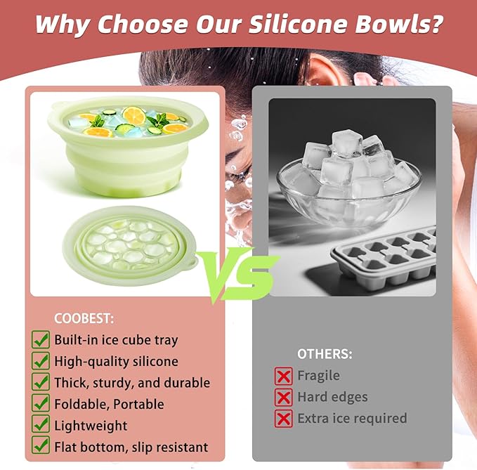 Face Bowl for Ice with Built-in Icetray, Silicone Ice Facial Folding Washbasin, Facial Plunge Bowl, Face Icebath at Home (Green)