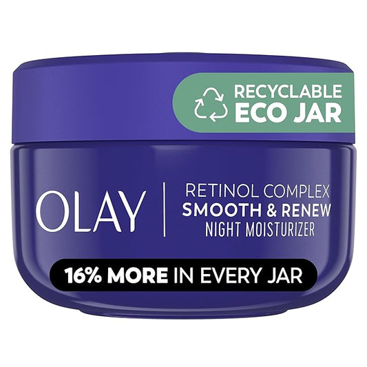 Olay Retinol Face Moisturizer, Smooth & Renew Cream for Women, Fragrance-Free - Anti-Aging, Anti-Wrinkle, Smooth Fine Lines, Tightening, Brightening - Recyclable Sustainable Eco Jar, Non-Greasy, 2 Oz