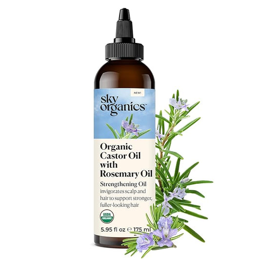 Sky Organics USDA Organic Castor Oil with Rosemary Oil, Strengthening Oil, Pure Potent Blend, Hexane Free, Invigorates Scalp, Supports Stronger, Fuller-Looking Hair, Textured Hair, w ebook