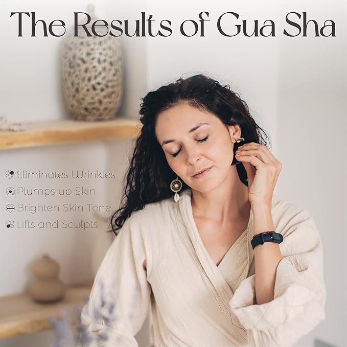 Gua Sha Facial Tools, Natural Bian Stone Gua Sha Jade Massage Tool, Body Gua Sha Stone with Comb, Large GuaSha Set for Traditional Acupuncture Therapy(Pear-Shaped)