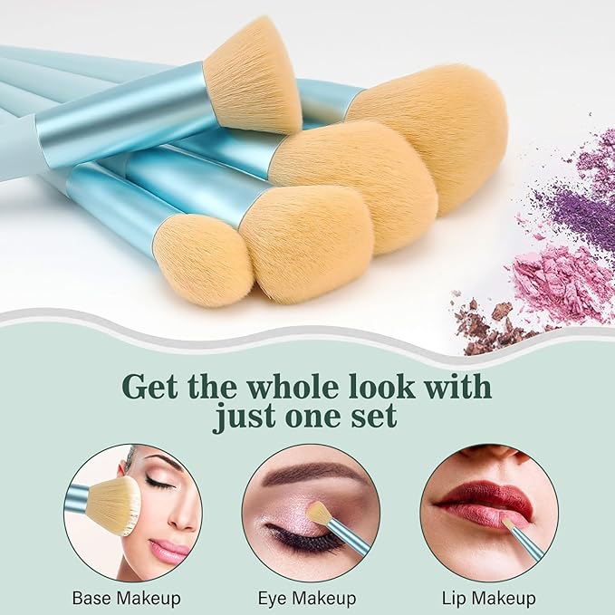 Makeup Brushes 20PCs Makeup Brush Set with Foundation Eyebrow Blending Concealer Blush Eyeshadow Contour Lash Powder Brush, Travel Make Up Brush Kit with Case & 2 Powder Puff - Baby Blue