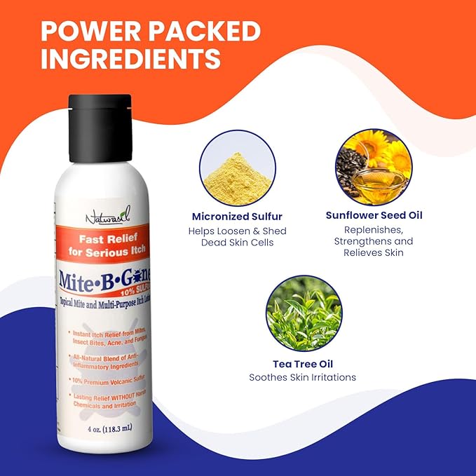 Mosquito Bite Itch Relief by Mite-B-Gone - Natural Sulfur Lotion to Stop Insect Bite Itching, Skin Redness, Discomfort & Irritation | Safe for Kids & Adults| Fast & Effective for All Skin Types| 8 oz