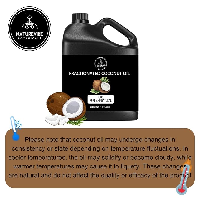 Naturevibe Botanicals Fractionated Coconut Oil 32 Ounces | 100% Pure and Natural | Great for Skin Care and Hair Care