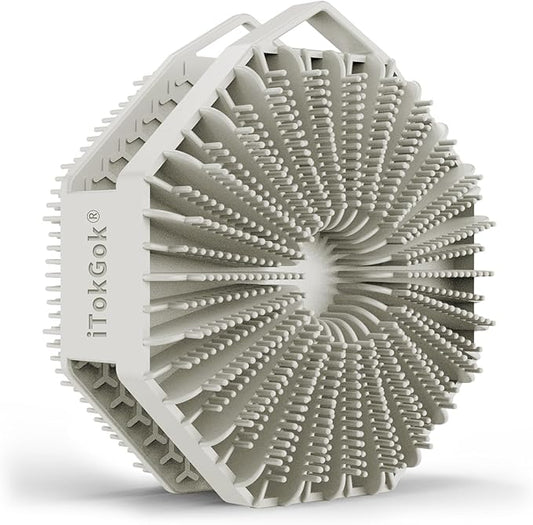 iTokGoK® Premium Silver-Infused 2-in-1 Silicone Body Scrubber, Double-Sided Design Body Brush Body Scrubber Exfoliating Body Brushes for Sensitive Skin for Showering, Silicone Loofah - Stone