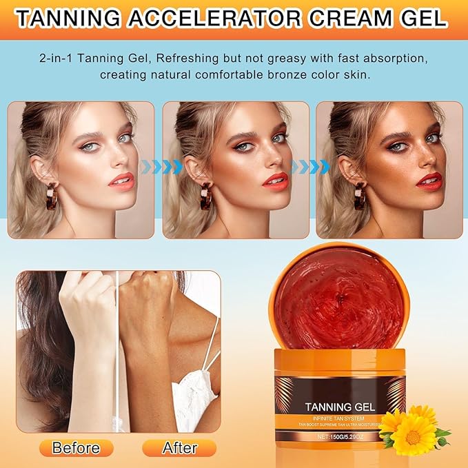 Luxury Intensive Tanning Gel,Natural Tanning Accelerator Cream,Beauty Brown Tanning Gel, Dark Tanning Gel Celyn Tanning Cream For Sunbeds &Outdoor Sun,Sunbathing Lotion Cream(2pcs)