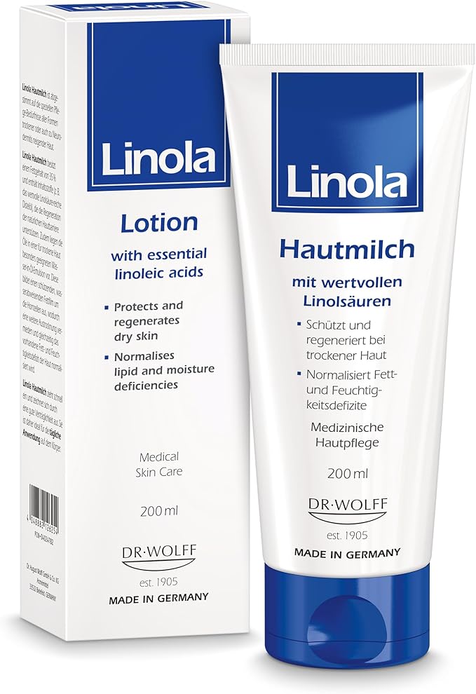 Lotion - Body Lotion with Essential Linoleic Acids - for the Daily Care of Dry & Stressed Skin - Protects & Regenerates Dry Skin - Made in Germany - Vegan - 200 ml (6.8 Fl Oz)