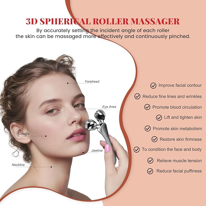 3D Facial Massager Rollers Lifting Massager, Skin Care Face Body Massager Firming Tools for Body Relaxation Massage, Kneading, Body Slimming and V-Shaped Face Lift, Anti-Wrinkle (Gunmetal)