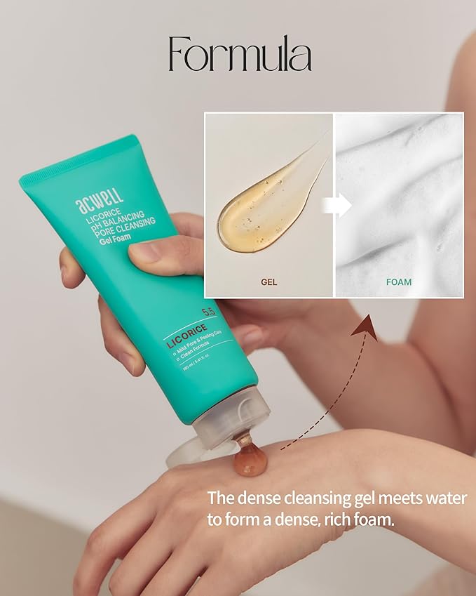 ACWELL Licorice pH Balancing Pore Cleansing Gel Foam - Gentle, Hypoallergenic Facial Cleanser for Clear, Smooth Skin, Deep Pore Cleaning with Licorice Extract, LHA, for All Skin Types, 5.4 fl.oz.