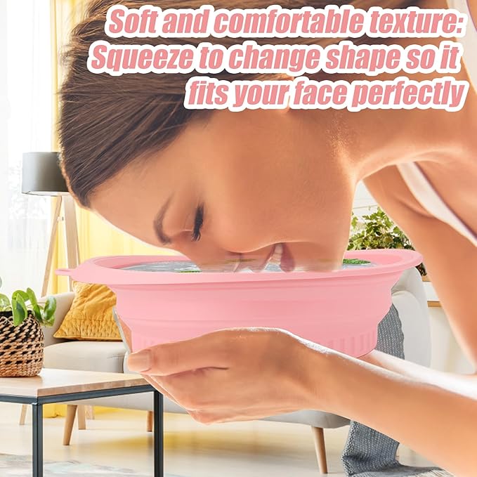 Palksky Face Ice Bath Bowl with Built-in Icetray, Silicone ICES Facial Bowls Collapsible Washbasin, Facial Plunge Bowl, Face Icebath at Home for Skin Tightening, Acne Relief, (Bright Pink