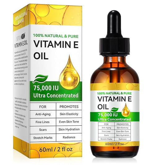 Pure Vitamin E Oil for Scars, Skin and Face, Vitamin E Oil 75,000 IU, O rganic Gua Sha Massage Body Oil for Moisturizing Dry Skin, Reduce Fine Lines, Fade Scars and Stretch Marks | Non-GMO, 60ml
