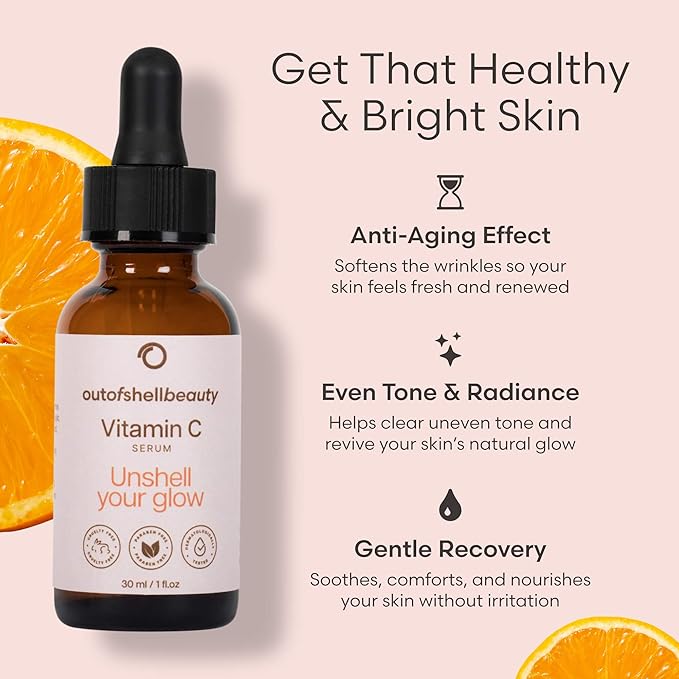 Vitamin C Serum for Face by Outofshell Beauty – 4-in-1 with Real Retinol, Hyaluronic Acid, Niacinamide – Brightening, Evens Skin Tone, Lightweight, No Irritation