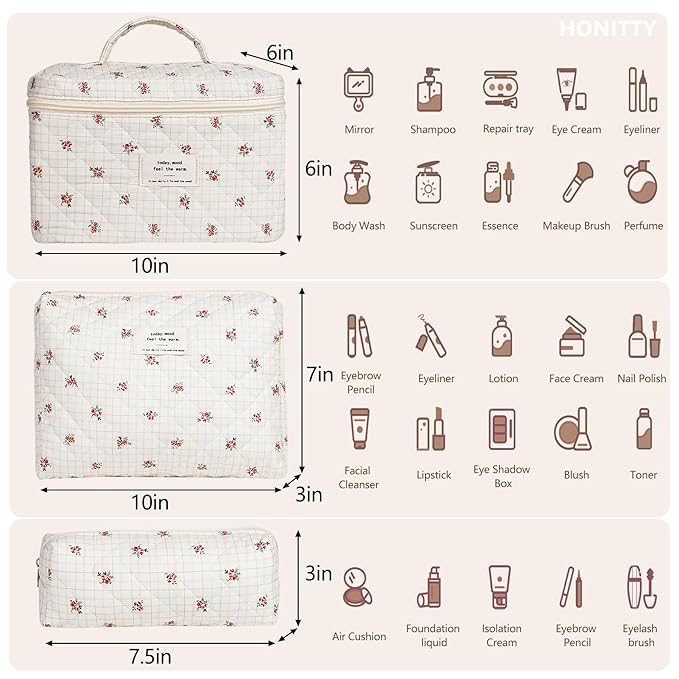 Makeup bag, quilted makeup bag,large