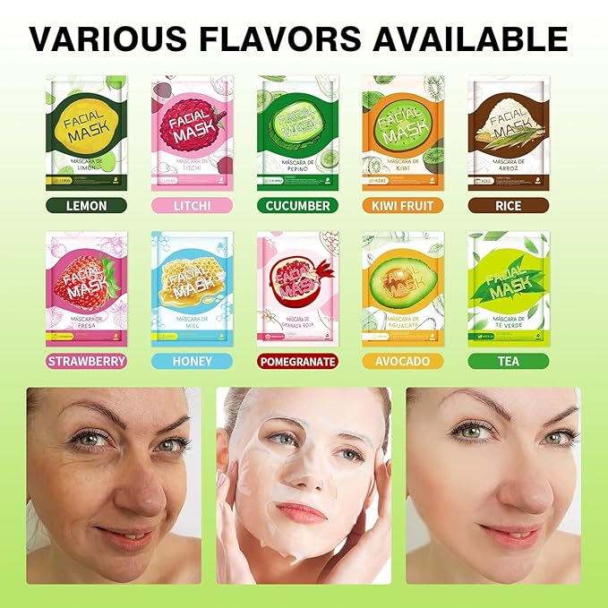 10 Sheets Face Masks Skincare for All Skin Types, Hydrating Face Masks Suitable for Sensitive Skin, Bulk Facial Mask for Women Skin Care, Soothe Sheet Masks Gifts for Spa