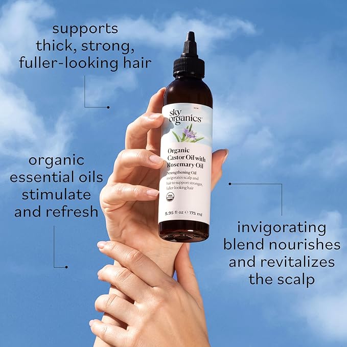 Sky Organics USDA Organic Castor Oil with Rosemary Oil, Strengthening Oil, Pure Potent Blend, Hexane Free, Invigorates Scalp, Supports Stronger, Fuller-Looking Hair, Textured Hair, w ebook