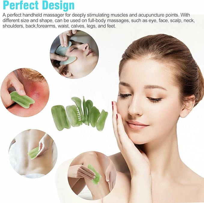 Gua Sha Facial Tool - 7PCS Gua Sha Scraping Massage Tool Facial Body Guasha Board Relief Anti-Aging Anti-Wrinkle Scraping Board Gua Sha Tools for SPA Acupuncture Therapy Trigger Point Treatment