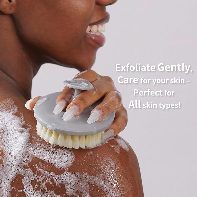 Body Scrubber 4 Pack, BEAUTAIL Gentle Exfoliating Shower Bath Brush, Soft Bristle Brushes for Sensitive Skin Women Men, Non-Slip Hand-Clip, Durable and Long Lasting (2pcs Blue+2pcs Gray)