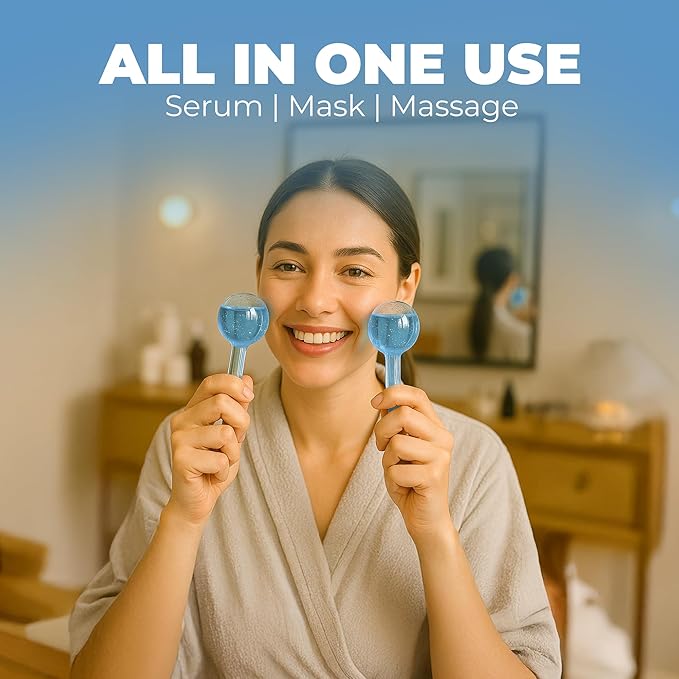 Ice Globes for Face 2Pcs – Enhancing Daily Beauty with Ice Globes for Facials, Skin Tightening & Anti-Aging – Perfect Facial Ice Globes for Puffiness & Wrinkles of Face, Neck & Eyes – Blue