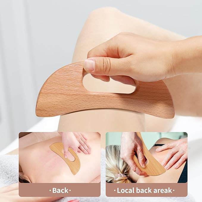 Lymphatic Drainage Massager Manual Wooden Fascia Massage Roller and Gua Sha Tool Set for Body Release Cellulite Anti Cellulite and Relieve Muscle Fatigue 3 Packs