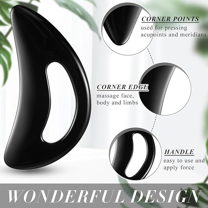 BBTO 2 Pcs Body Gua Sha Tool Large Resin Scraping Tools with Handle for Back, Neck, Face, Leg - Lymphatic Drainage, Cellulite Removal, Muscle Relief(Black)
