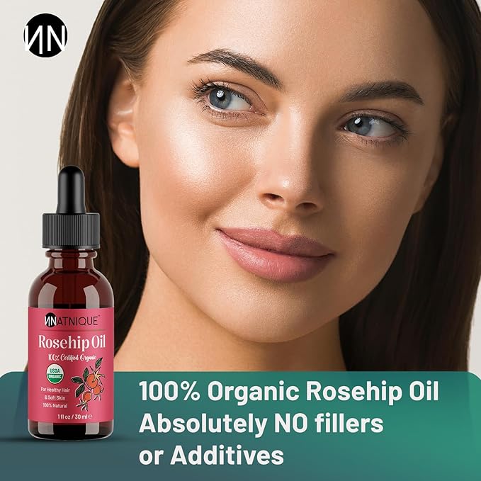 Rosehip Seed Oil Organic, 1 oz – USDA Certified Pure Rosehip Oil, Cold-Pressed Natural Moisturizer for Face, Hair, Skin, Scalp & Nails – Ideal for Gua Sha Massage