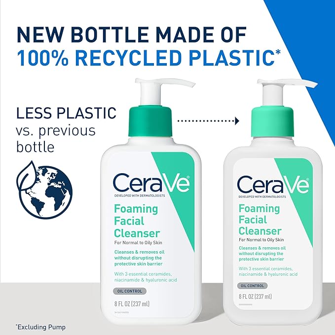 CeraVe Foaming Facial Cleanser, Daily Face Wash for Oily Skin, Hyaluronic Acid + Ceramides + Niacinamide, Fragrance Free & Paraben Free, Non-Drying Oil Control Face Wash, 8 Fluid Ounces