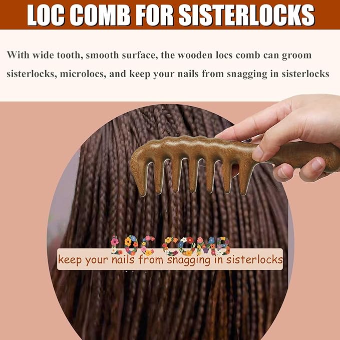 Massage Comb - Wooden Scalp Massager and Gua Sha for Hair Growth, Green Sandalwood Loc Comb for Women and Men