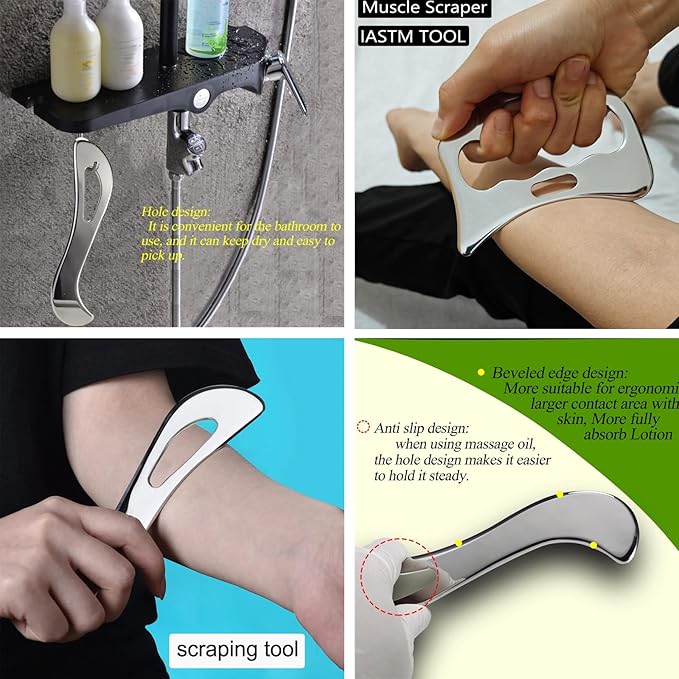 Muscle Scraper Stainless Steel IASTM Massage Tools Set,Gua Sha Scraping Tools for Physical Therapy(3pcs)
