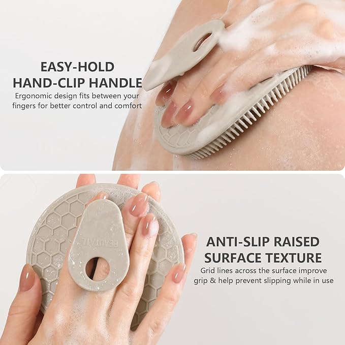 Silicone Body and Face Scrubber Set 3 Pack, BEAUTAIL Shower Bath Scrubber, Gentle Exfoliating Brush for Women Men Baby Sensitive Skin, More Hygienic Than Traditional Loofah, Long Lasting, Black+Gray
