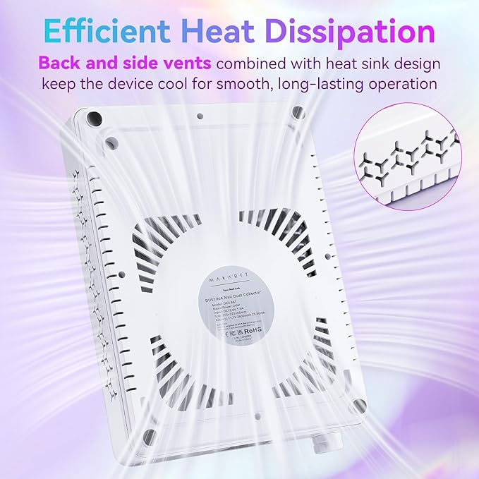 Makartt Nail Dust Collector - Rechargeable Ultra Thin Portable Dust Collector DUSTINA with Digital Display Silicone Wrist Rest and Reusable Filter for Nail Tech Acrylic Gel Polishing
