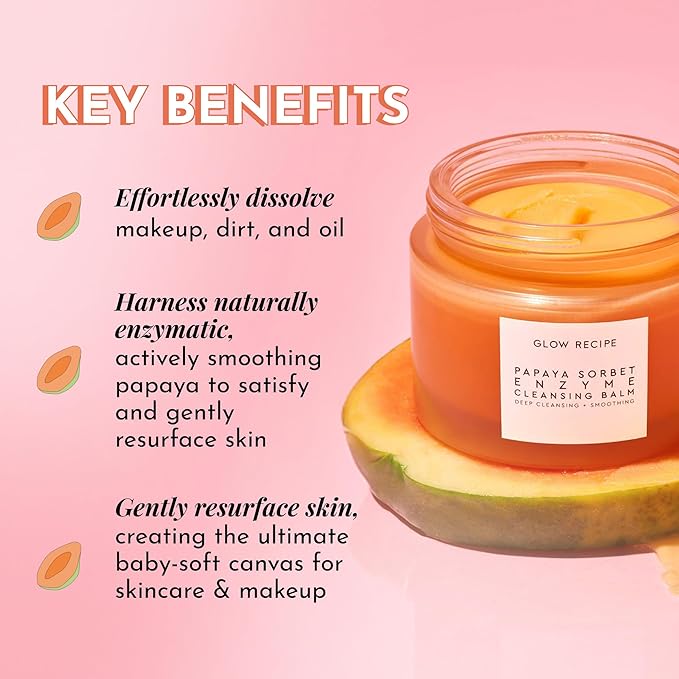 Glow Recipe Papaya Enzyme Cleansing Balm Makeup Remover - Gentle Exfoliator, Makeup Melting Balm & Face Cleanser for Women - Exfoliating Face Wash to Even Skin Tone & Lock-in Facial Hydration (3.38oz)