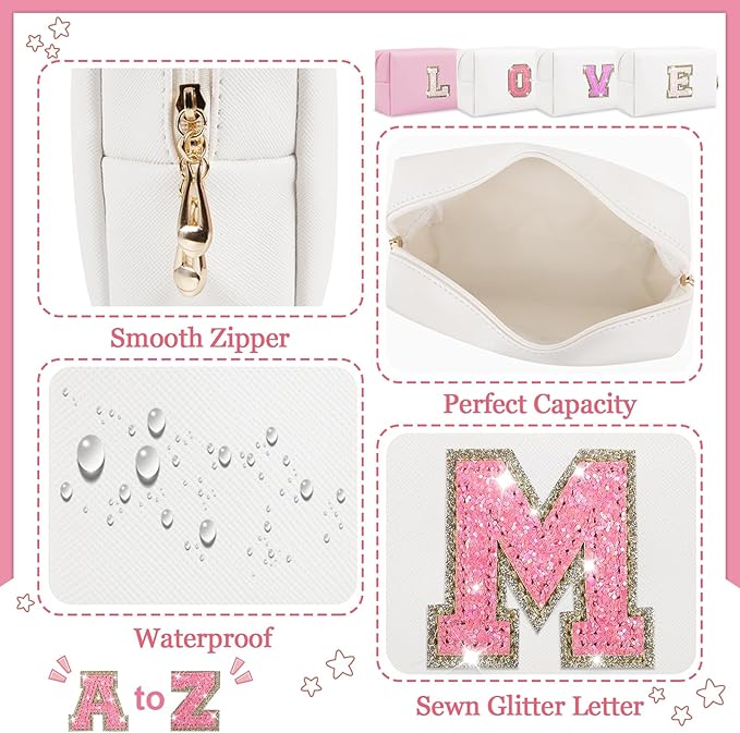 Initial letter patch makeup bag,